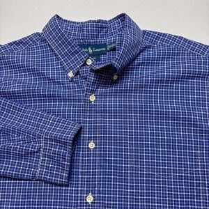 Ralph Lauren Shirt Mens XL 17.5‎ Blue Plaid Classic Fit Button Down Long Sleeve
